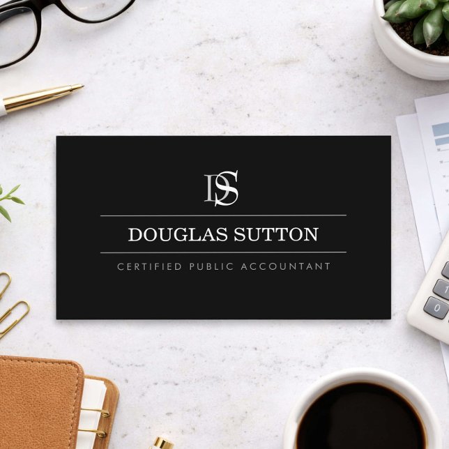 Professionell monogram-revisor CPA svart Visitkort (Skapare uppladdad)