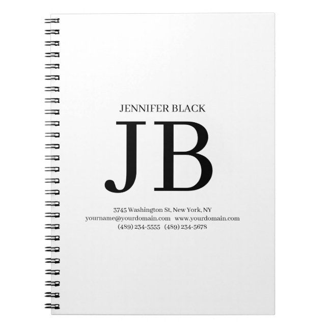 Professionell monogram svart vit anteckningsbok (Framsidan)