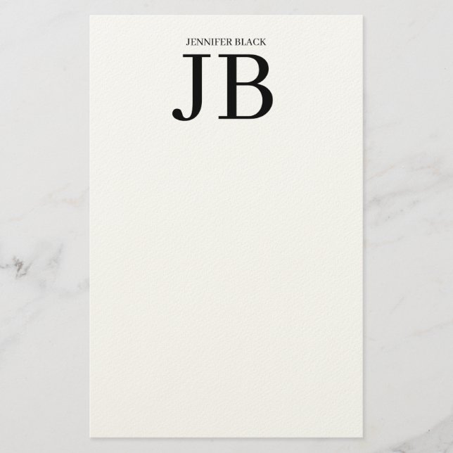 Professionell monogram svart vit brevpapper (Framsida)