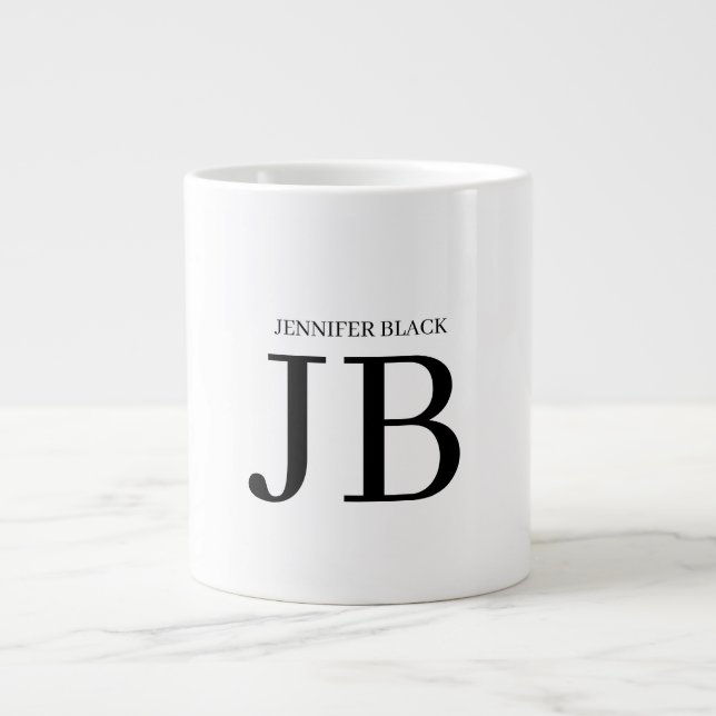 Professionell monogram svart vit jumbo mugg (Framsidan)