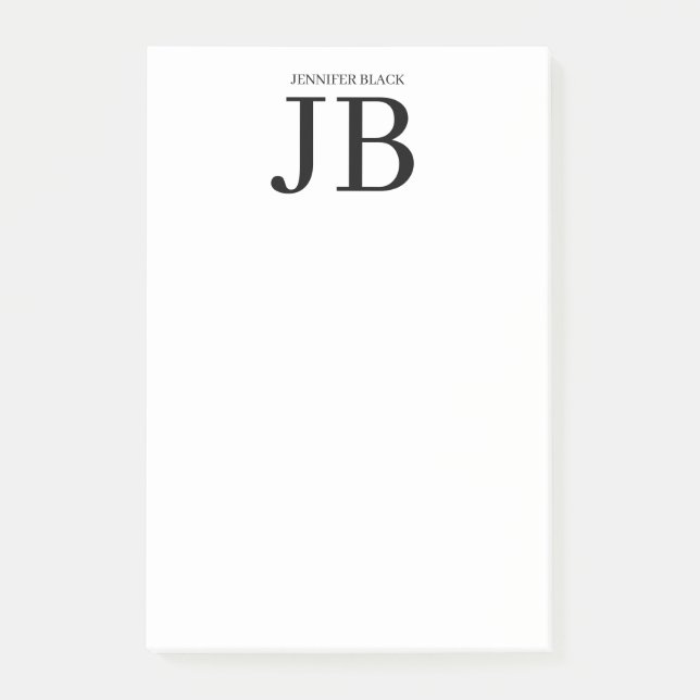 Professionell monogram svart vit post-it block (Framsida)