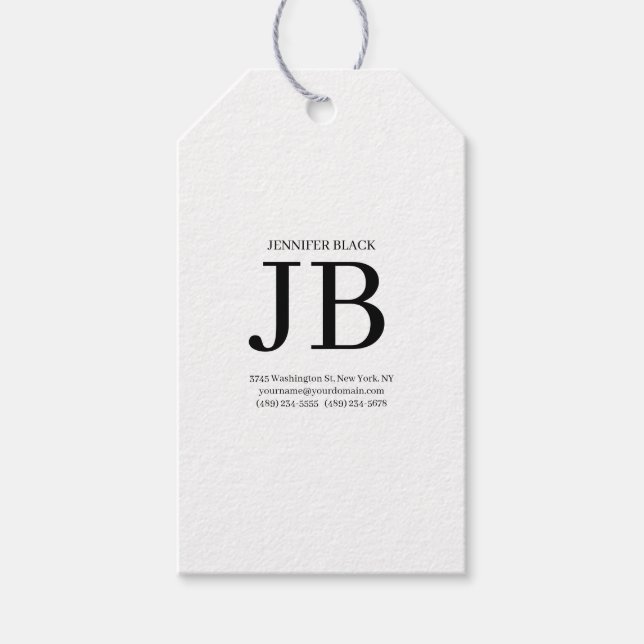 Professionell monogram svart vit presentetikett (Framsidan)