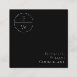 Professionell monogramfärgsminimalistisk svart fyrkantigt visitkort
