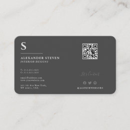 Professionell Monogrammed QR Plain Grått Visitkort