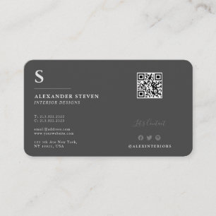 Professionell Monogrammed QR Plain Grått Visitkort