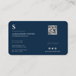 Professionell Monogrammed QR Planin Navy Blue Visitkort