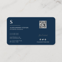 Professionell Monogrammed QR Planin Navy Blue Visitkort