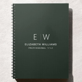 Professionell Mörk grönt Monogram Business Initial Anteckningsbok