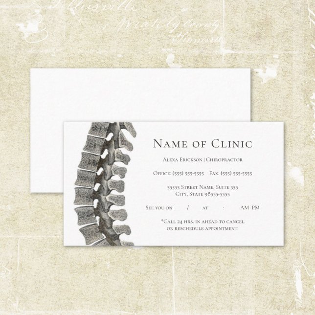 Professionell Möte för Chiropractor Tidsbeställning Kort (Professional Spine Chiropractor Appointment Reminder Business Cards)