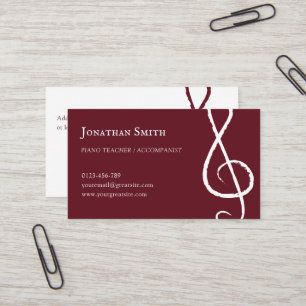 Professionell Musician Treble Clef Modern Burgundy Visitkort