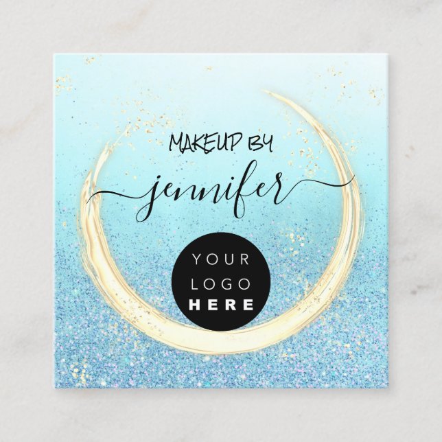 Professionell Nagel Beauty Blue Guld Glitter Fyrkantigt Visitkort (Framsida)