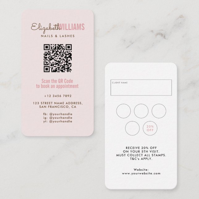 Professionell Nagel & Lash QR-kodförmåns- & Visitkort (Fram/baksida)