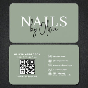 Professionell nagelkonstnär Sage Green QR-kod Visitkort