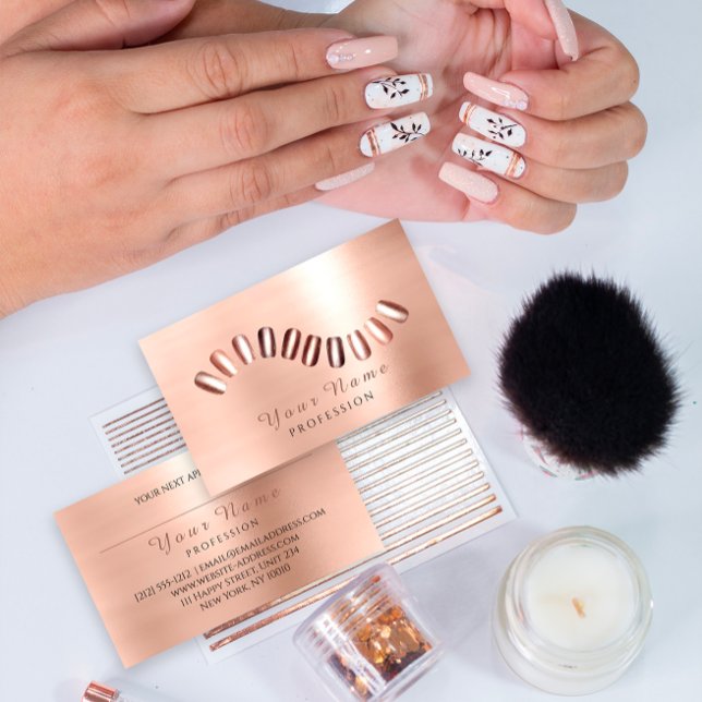 Professionell nagelsalong manicure rose guld visitkort (Professional Nails Salon Manicurist Rose Gold Business Card)