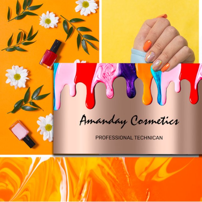 Professionell Nail Artist Technician Ro Drives Visitkort (Professional Nail Artist Technician Rose Drips Business Card)