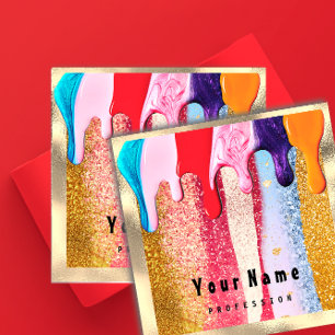 Professionell Nais Makeup Guld Glitter Logotyp Dri Fyrkantigt Visitkort
