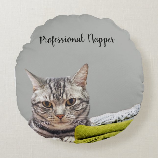 Professionell Napper Cat Round Pillow Rund Kudde (Framsidan)