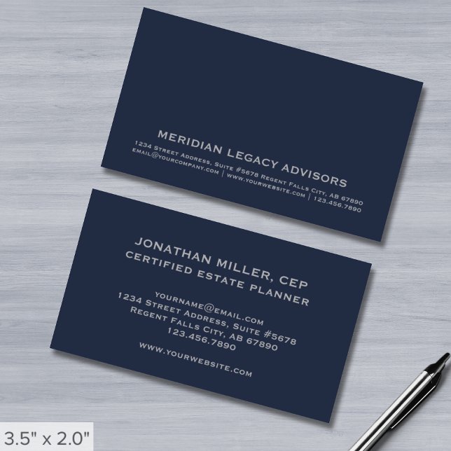 Professionell Navy Blue och Grått Affärskort Visitkort (Skapare uppladdad)