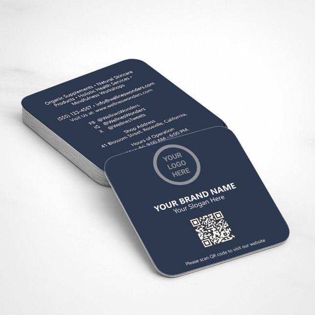 Professionell Navy Blue OCR Anpassningsbar Logotyp Fyrkantigt Visitkort (Skapare uppladdad)