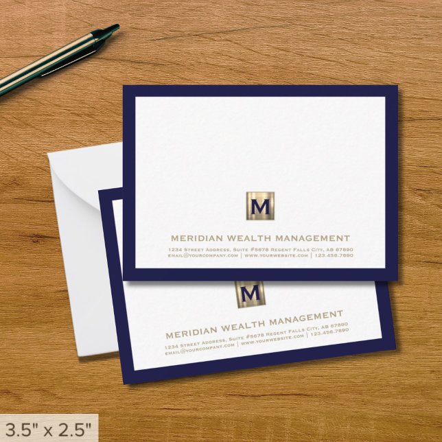 Professionell Navy Guld Monogram Branded Anteckningskort (Skapare uppladdad)