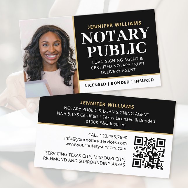 Professionell Notary Public Photo QR Code Black Visitkort (Skapare uppladdad)