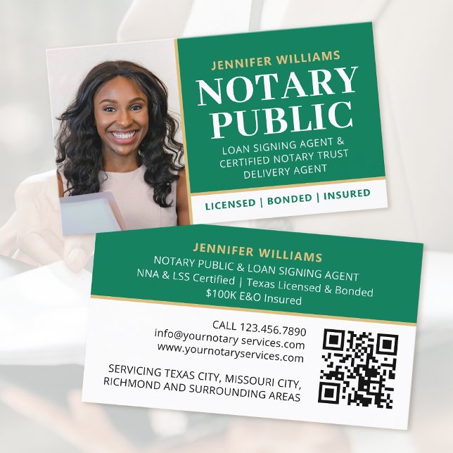 Professionell Notary Public Photo QR Code Grönt Visitkort (Skapare uppladdad)