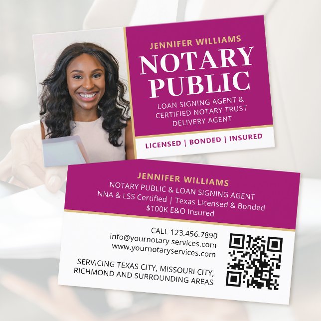 Professionell Notary Public Photo QR Code Magenta Visitkort (Skapare uppladdad)