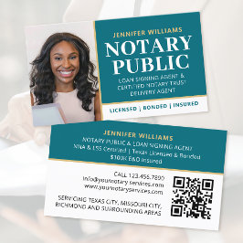 Professionell Notary Public Photo QR Code Teal Visitkort