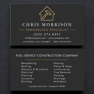 Professionell ombyggnadsspecialist konstruktion visitkort