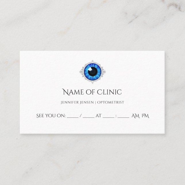 Professionell Optometrist Blue Iris Öga Möte Tidsbeställning Kort (Framsida)
