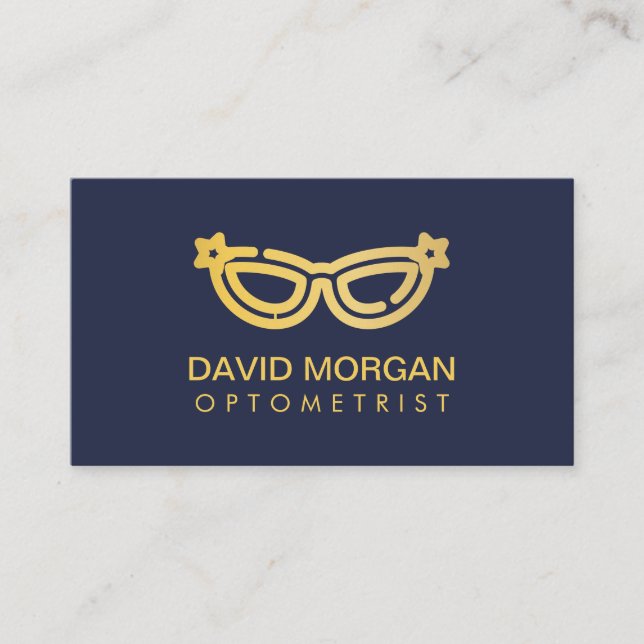 Professionell Optometry Guld Glass Logotyp Navy Visitkort (Framsida)