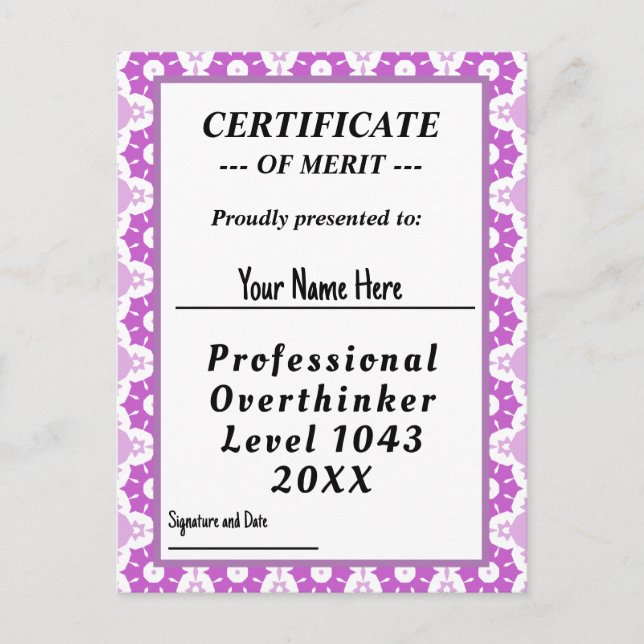 Professionell överanalysator-certifikatutmärkelse vykort (Framsida)