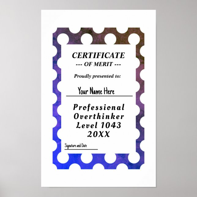 Professionell övertänkare certifikattilldelning po poster (Framsidan)