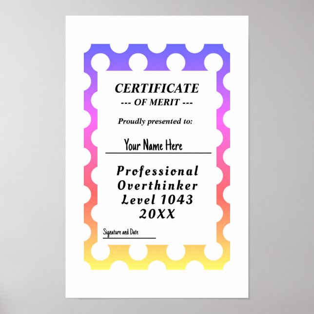 Professionell övertänkare certifikattilldelning po poster (Framsidan)