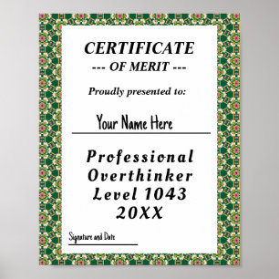 Professionell övertänkare certifikattilldelning poster