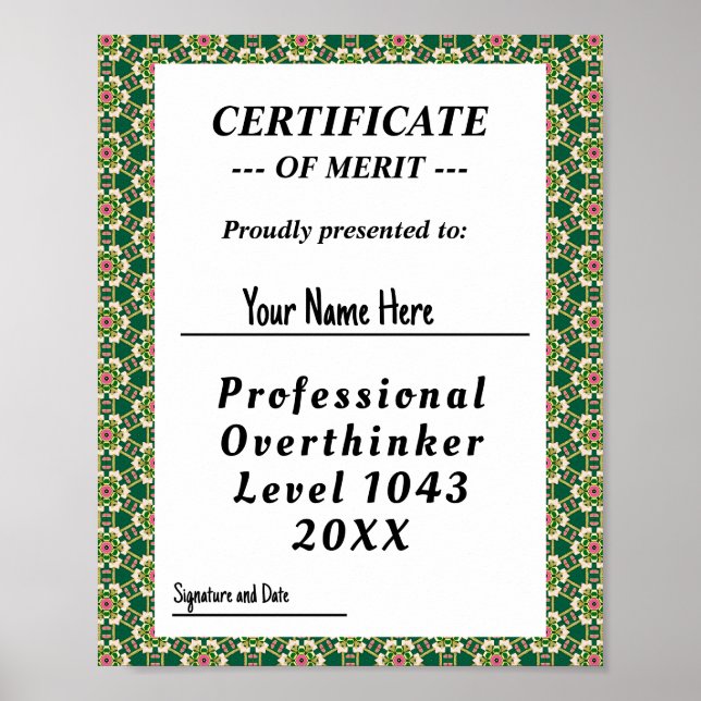 Professionell övertänkare certifikattilldelning poster (Framsidan)