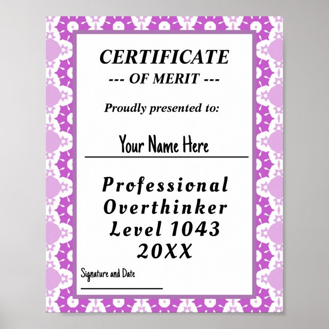 Professionell övertänkare certifikattilldelning poster (Framsidan)