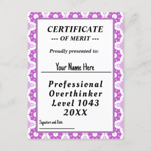 Professionell övertänkare certifikattilldelning vykort
