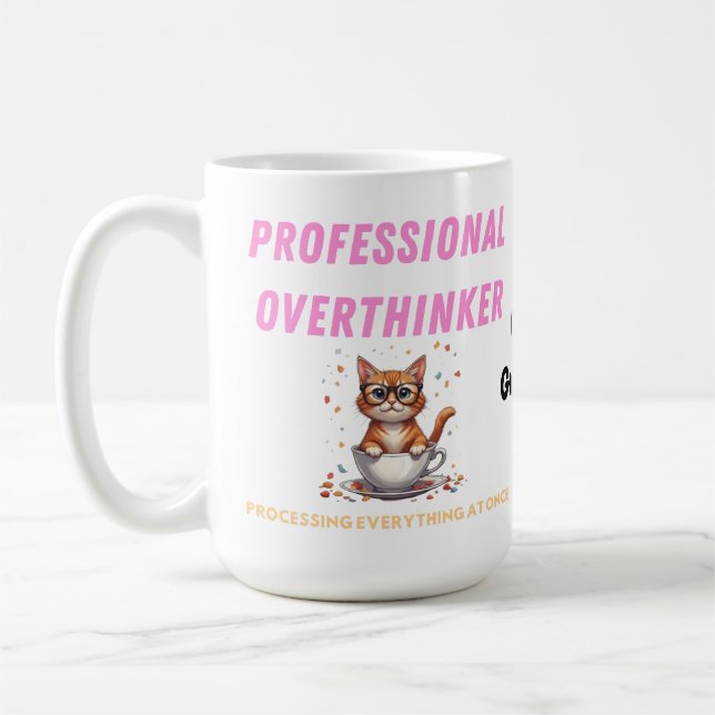 Professionell Övertänkare Rolig Katt Humor  Kaffemugg (Vänster)