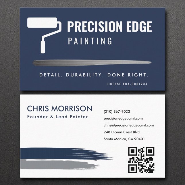 Professionell Painting Service Navy Blue QR Code Visitkort (Skapare uppladdad)