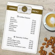 Professionell Personlig Dryckesmeny för Kaffebar