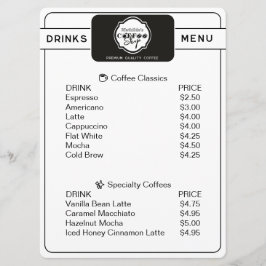 Professionell Personlig Dryckesmeny för Kaffebutik Meny