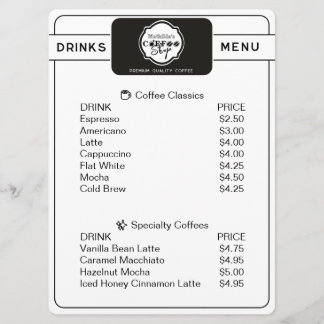 Professionell Personlig Dryckesmeny för Kaffebutik Meny
