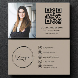 Professionell Photo Brown QR Code Social Media Visitkort
