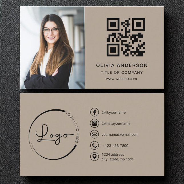 Professionell Photo Brown QR Code Social Media Visitkort (Skapare uppladdad)