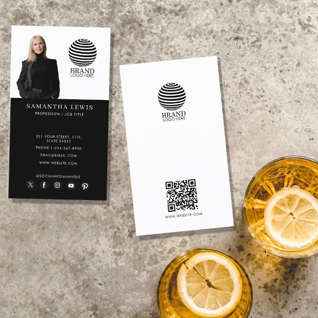 Professionell Photo Logotyp QR-kod Social Media Visitkort (Professional Photo Logo QR Code Social Media Business Card)