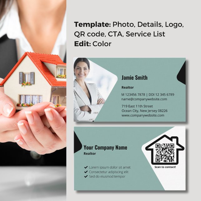 Professionell Photo med vår blå omaltor Visitkort (Professional Photo with our Blue Realtor Business Card)