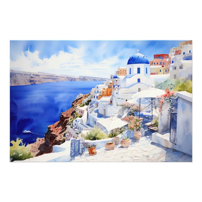Professionell Photo Papper (Satin) Oia Santorini Fototryck (Framsidan)