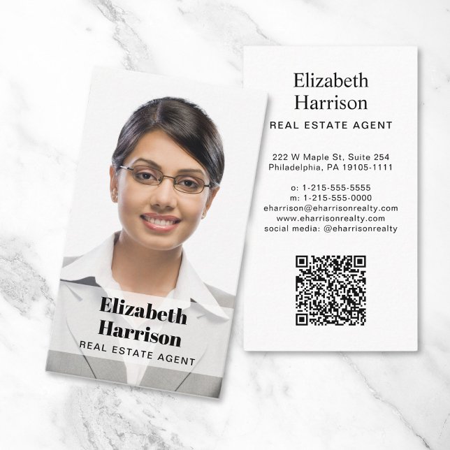 Professionell Photo QR-kod Realtor Gods Visitkort (Make a lasting impression with this modern business card featuring your photo and scannable QR code)