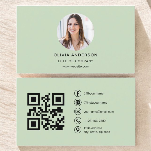 Professionell Photo Sage Grönt QR Code Social Medi Visitkort (Skapare uppladdad)
